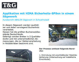 Applikation mit HIMA Sicherheits-SPSen Sägewerk